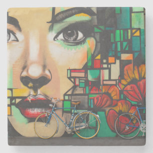 Bicycles on Graffiti wall Stone Coaster