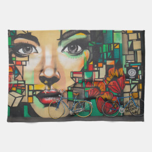 Bicycles on Graffiti wall Tea Towel