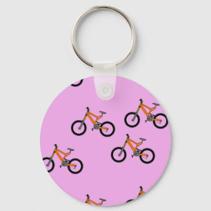 Bicycles pattern on pink key ring