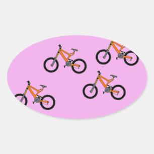 Bicycles pattern on pink oval sticker