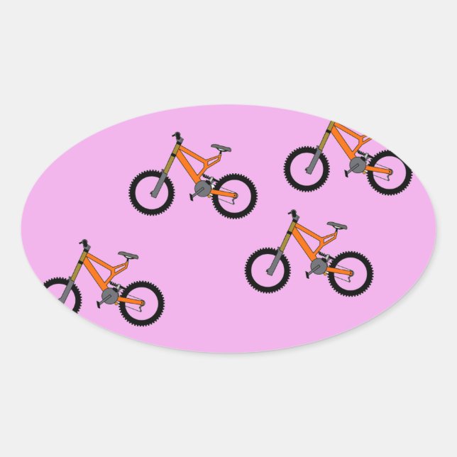 Bicycles pattern on pink oval sticker (Front)