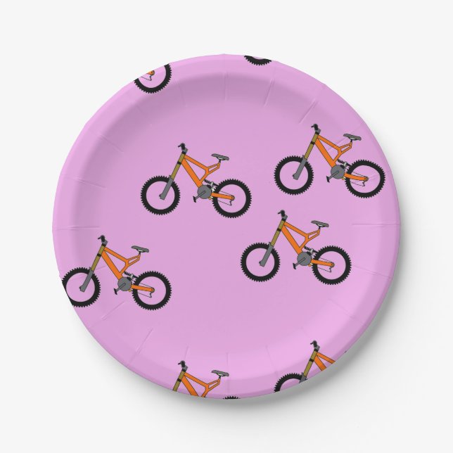 Bicycles pattern on pink paper plate (Front)
