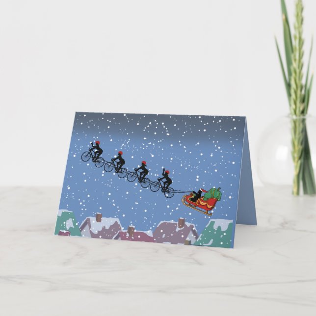 Bicycles Pulling Sleigh Folded Greeting Card (Front)