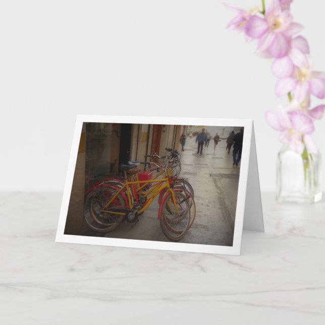 Bicycles, Valencia City, Spain Card (Orchid)