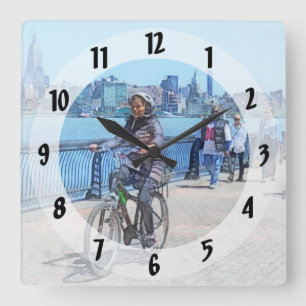 Bicycling Along Pier A Hoboken NJ Square Wall Clock
