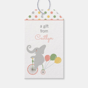 Bicycling Balloon Elephant Personalised Gift Tags