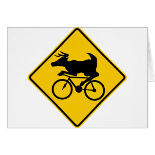 Bicycling Deer Crossing Highway Sign