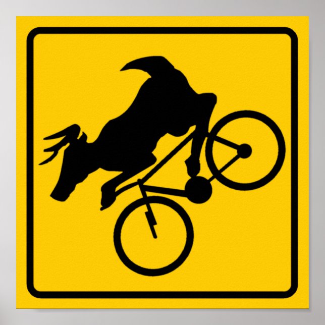 Bicycling Deer Crossing Highway Sign (Front)