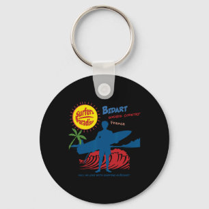 Bidart Sque County France Surfer Silhouette Key Ring
