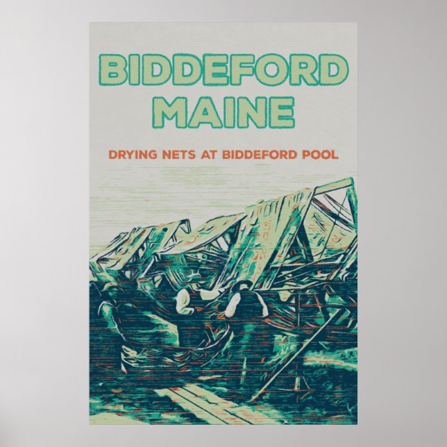 Biddeford Maine USA, vintage fishing scene Poster (Front)