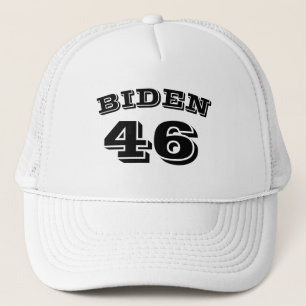 Biden 46 white curved black letters white trucker hat