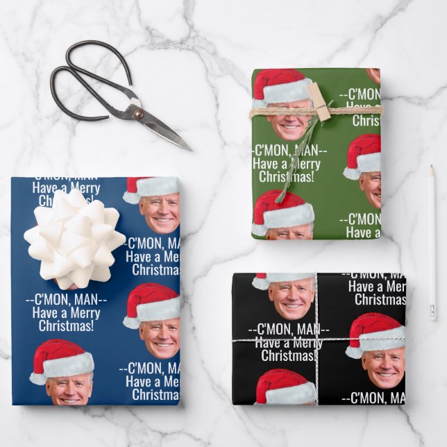 Biden Harris 2024 2020 - Joe Santa Hat - C'mon Man Wrapping Paper Sheet (Front)