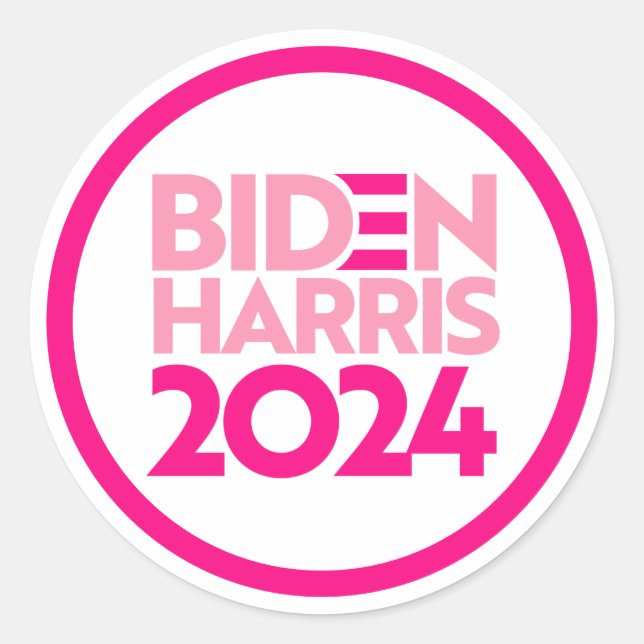Biden Harris 2024 in Pink Classic Round Sticker (Front)