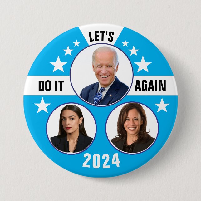 Biden Harris and AOC 2024 7.5 Cm Round Badge (Front)