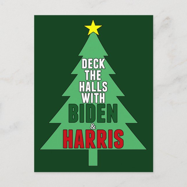 Biden Harris Christmas Tree Deck the Halls Holiday Postcard (Front)
