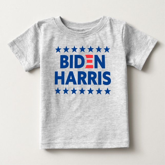 Biden Harris Election Support Blue Stars Grey Baby T-Shirt (Front)