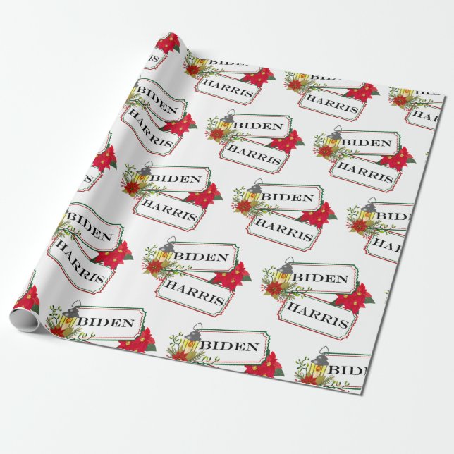 Biden Harris Festive Christmas Floral Ticket Wrapping Paper (Unrolled)