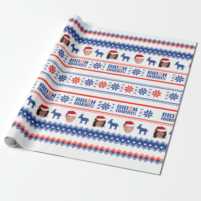 Biden Harris Pattern Holiday Wrapping Paper (Unrolled)
