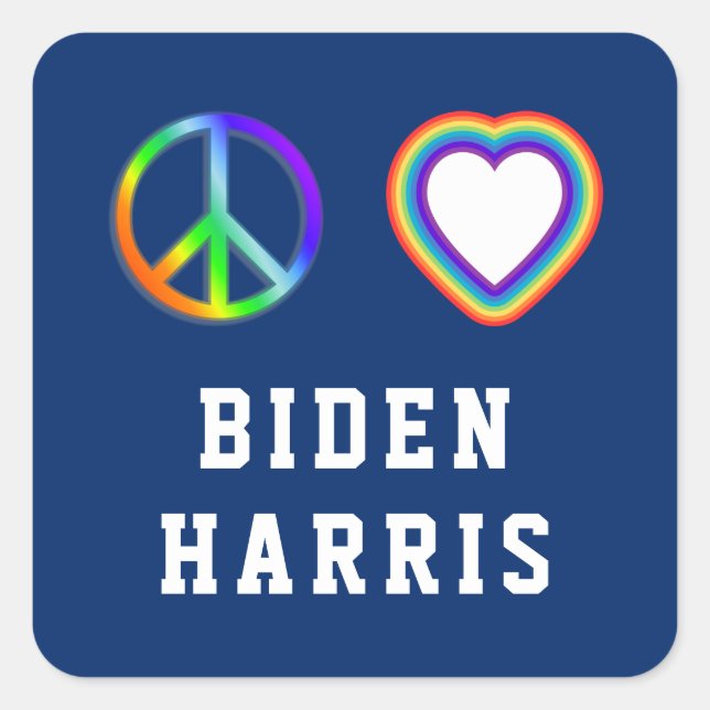 Biden Harris Peace Love Square Sticker (Front)