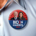 Biden Harris Photo - 2024 star - Red White Blue 6 Cm Round Badge<br><div class="desc">A design for those Democrats and people who love a modern design. This features both Joe Biden and Kamala Harris photos - red, white and blue with traditional stars. This is a simple design that is bold and can be read easily. A modern, minimal design featuring Biden for President and...</div>