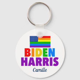 Biden Harris Rainbow American Flag LGBTQ Custom Key Ring