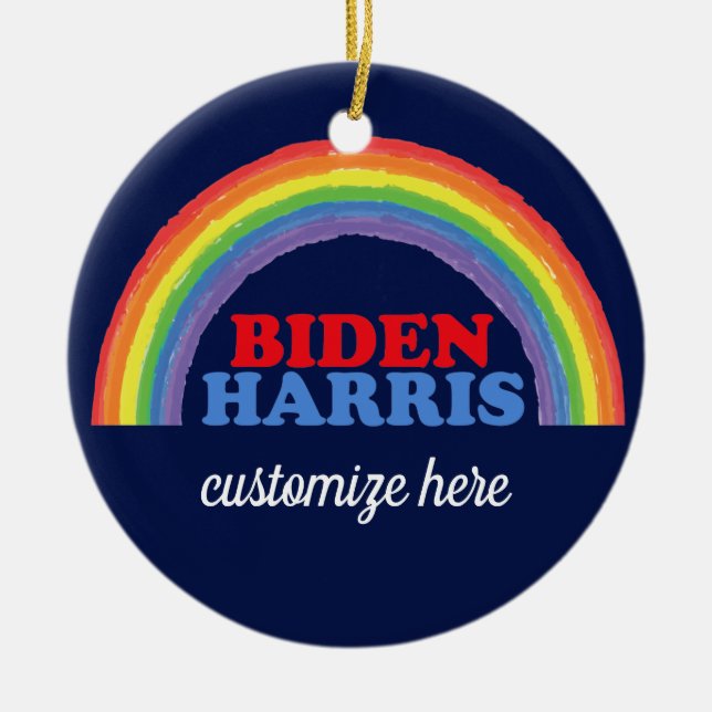 Biden Harris Rainbow Custom Democrat Christmas Ceramic Ornament (Front)