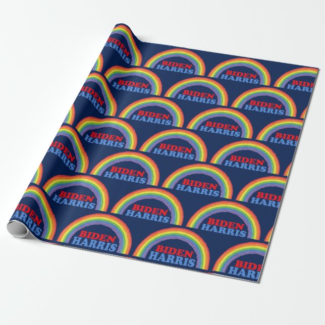 Biden Harris Rainbow Cute Democrat Political Wrapping Paper (Unrolled)
