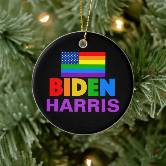 Biden Harris Rainbow Gay Pride Political Christmas Ceramic Ornament (Tree)