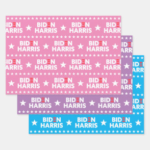 Biden Harris Stars Pink Purple Blue Custom Colors Wrapping Paper Sheet