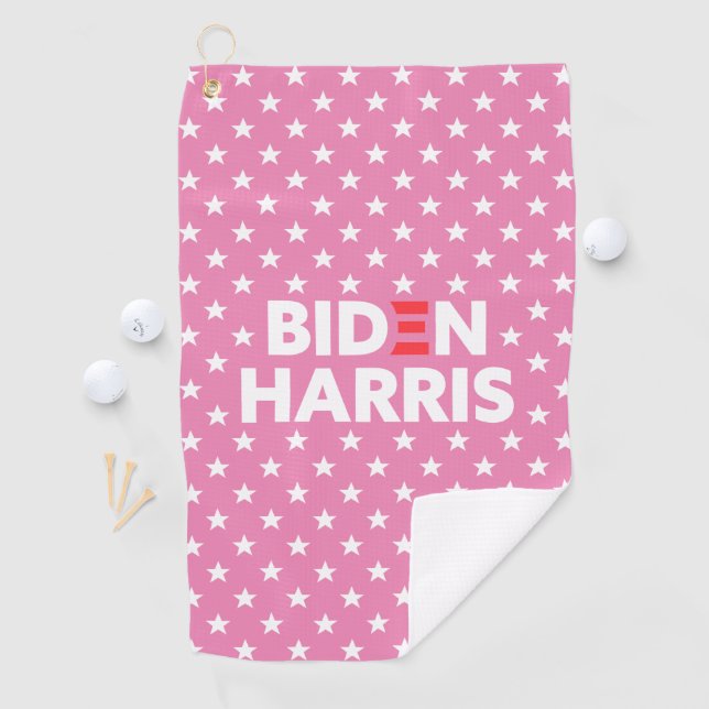 Biden Harris White Star Pattern Pink Golf Towel (InSitu)