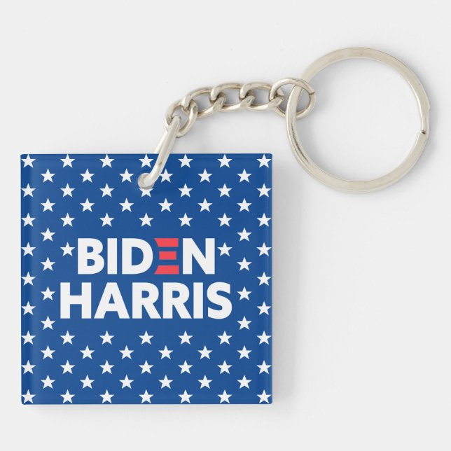 Biden / Harris White Stars Pattern Blue Key Ring (Back)