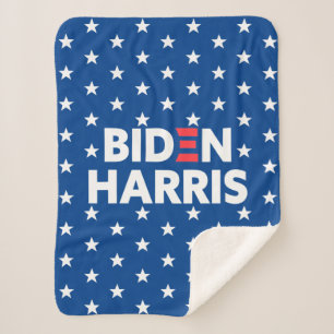 Biden / Harris White Stars Pattern Blue Sherpa Blanket