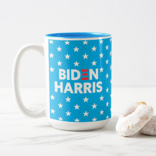 Biden / Harris White Stars Pattern Blue Two-Tone Coffee Mug