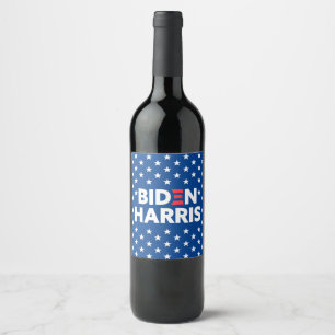 Biden / Harris White Stars Pattern Blue Wine Label