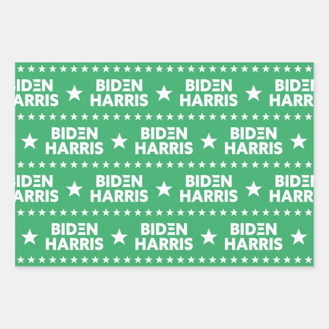 Biden / Harris White Stars Pattern Green Wrapping Paper Sheet (Front)