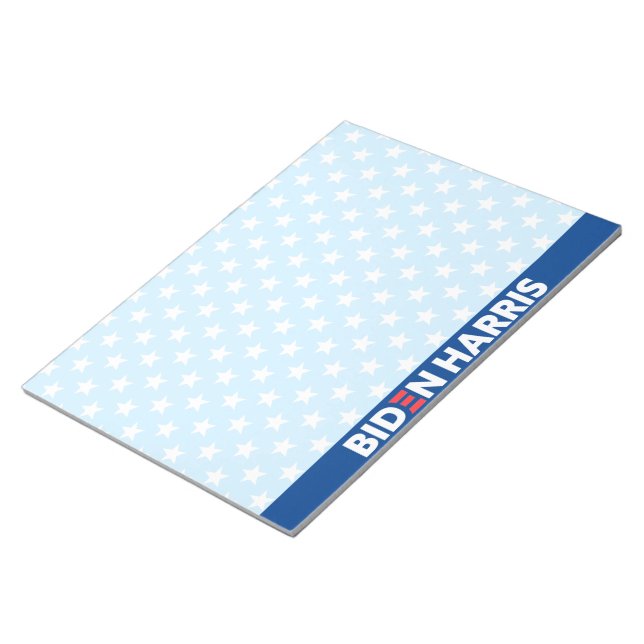 Biden Harris White Stars Pattern Light Blue Notepad (Angled)