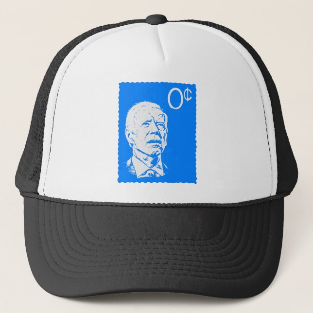 Biden Postage Stamp 0 Cents  #USAPatriotGraphics Trucker Hat (Front)