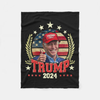 Biden Wearing Trump Red Hat Shirt Funny Trump 2024 Fleece Blanket