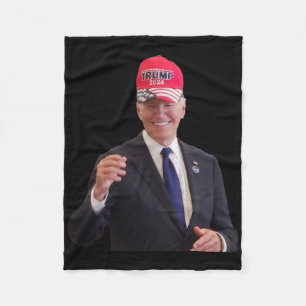 Biden Wears A Trump 2024 Hat Fleece Blanket