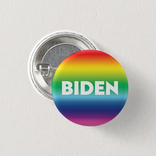 Biden - white, pride lgbtq lgbt rainbow pin button (Front & Back)