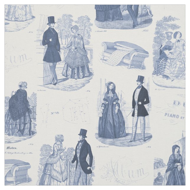 Biedermeier Blue and White Vintage French Toile Fabric (Swatch)
