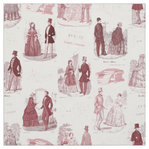 Biedermeier Red and White Vintage French Toile Fabric