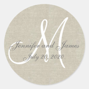 Biege Linen Rustic Wedding Favour Sticker