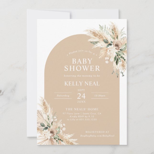 Biege Pampas Grass Baby Shower Invitation (Front)