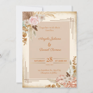 Biege Themed Flower Wedding Invitation Card