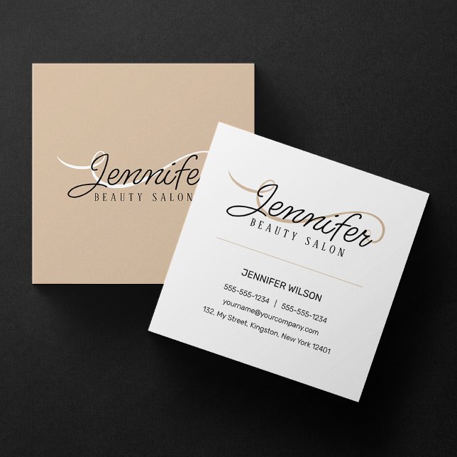 Biege White Pink Beauty Salon Aesthetician Square Business Card (Creator Uploaded)