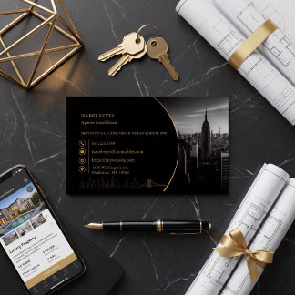 Bienes y raíces negra y dorada inmobilario Business Card