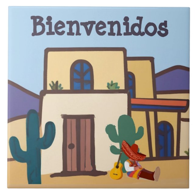  Bienvenidos Mexican Desert Adobe Home Welcome Ceramic Tile (Front)