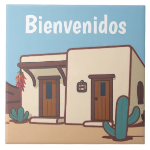 Bienvenidos Mexican Desert Adobe House Welcome Ceramic Tile