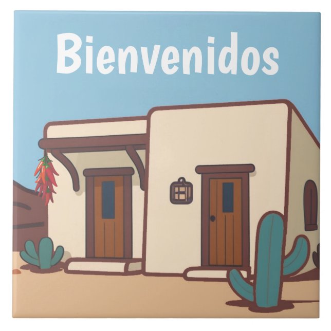  Bienvenidos Mexican Desert Adobe House Welcome Ceramic Tile (Front)